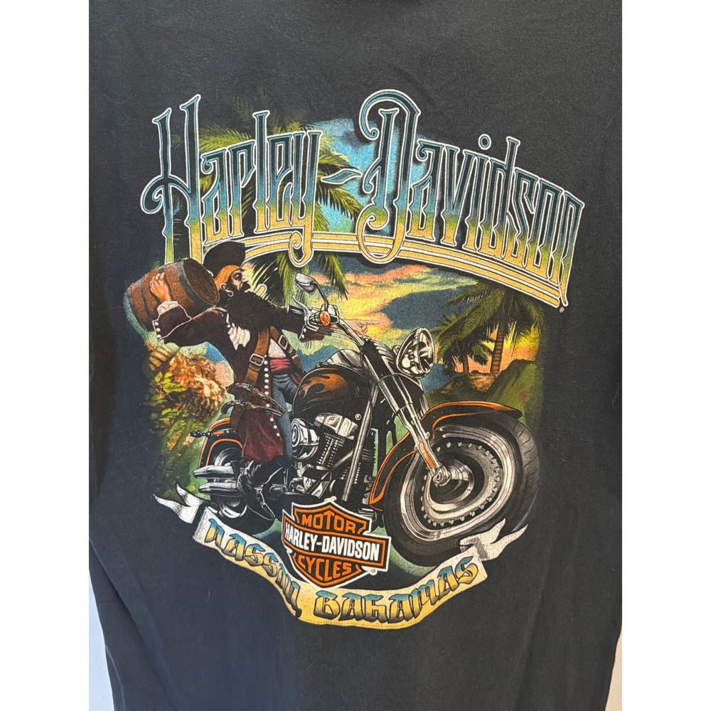 Harley Davidson Nassau Bahamas Pirate Graphic T-Shirt Mens Large Black Short Slv